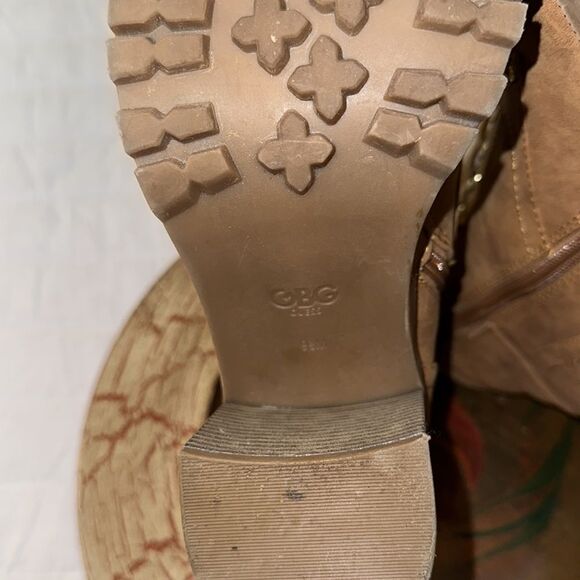 Guess 9.5 M Jaylee Light Brown Faux Leather Lace-up Side Zip Heeled Ankle Boots - Picture 12 of 17